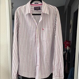 Abercrombie and Fitch Men's Pink Striped Shirt